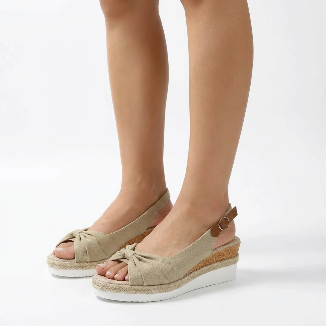 Women's Comfortable Leather Peep-Toe Wedge Sandals