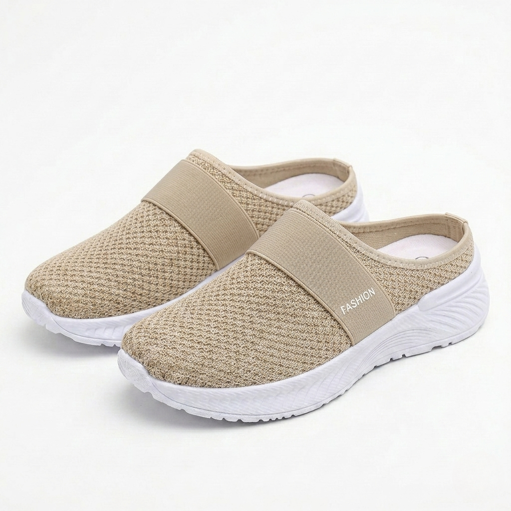 Women's Orthopedic Mesh Mules with Textured Sole and Elastic Band Detail