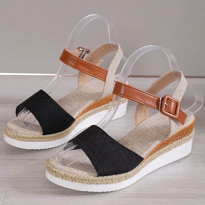 Women's Orthopedic Wedge Sandals with Ankle Strap and Espadrille Sole