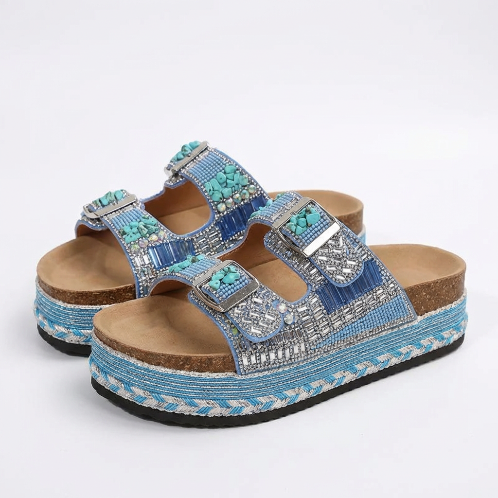 Women's Rhinestone Slip-On Sandals with Summer Design
