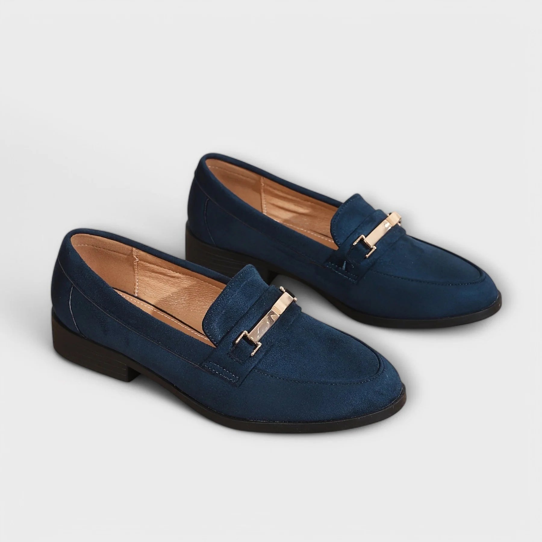 Women's Orthopedic Loafer Flats with Gold Buckle and Pointed Toe