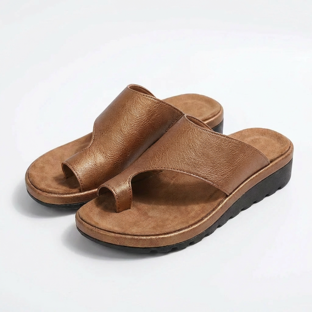 Women's Leather Wedge Sandals with Cushioned Comfort and Support