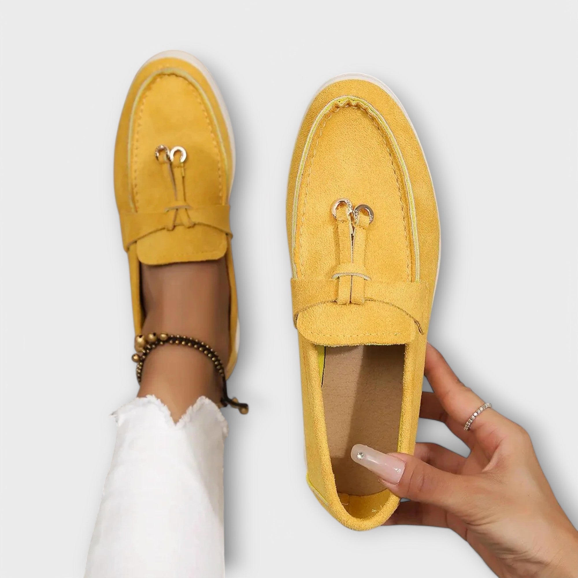 Women's Orthopedic Loafer Flats with Tassel Detail and Contrast Stitching
