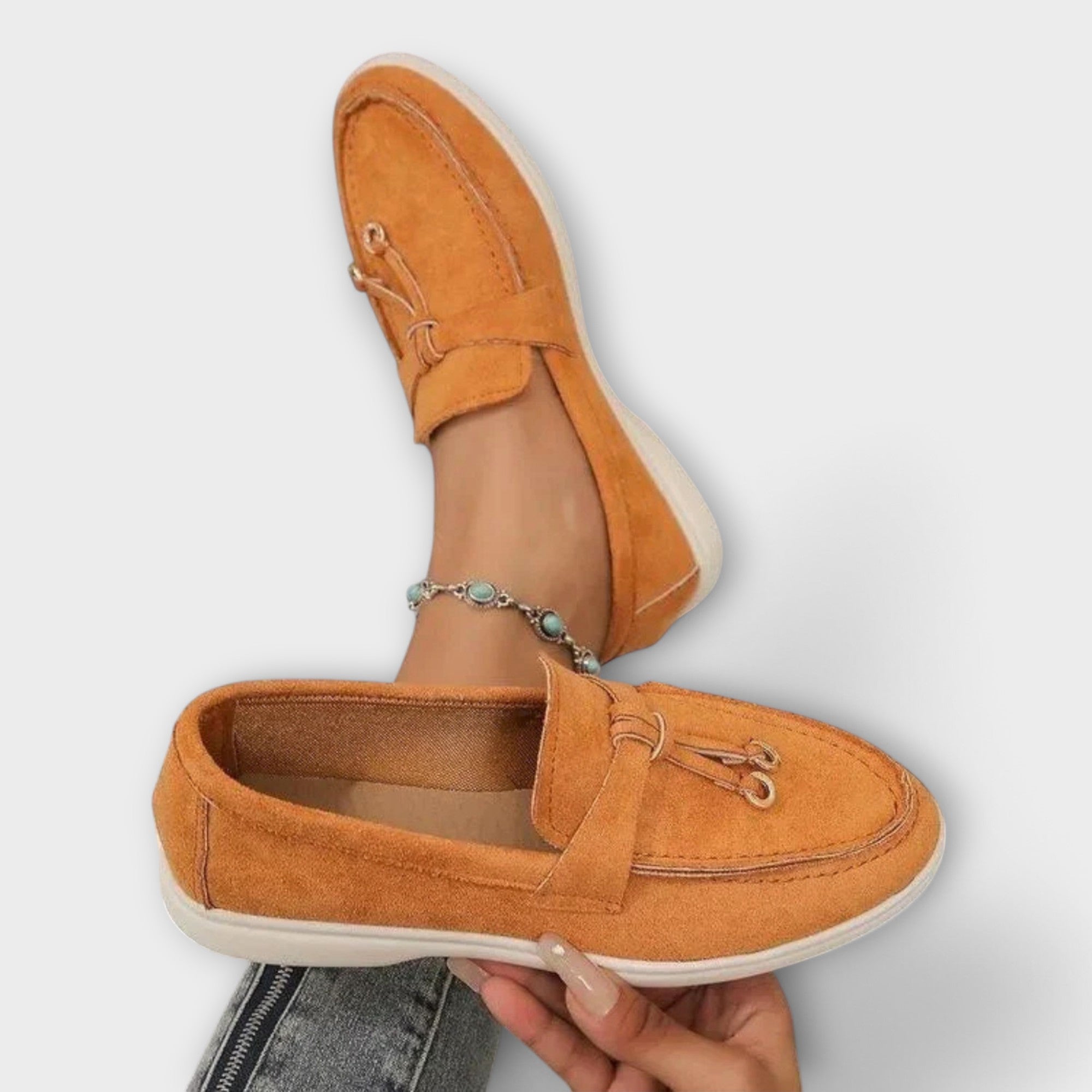 Women's Orthopedic Loafer Flats with Tassel Detail and Contrast Stitching