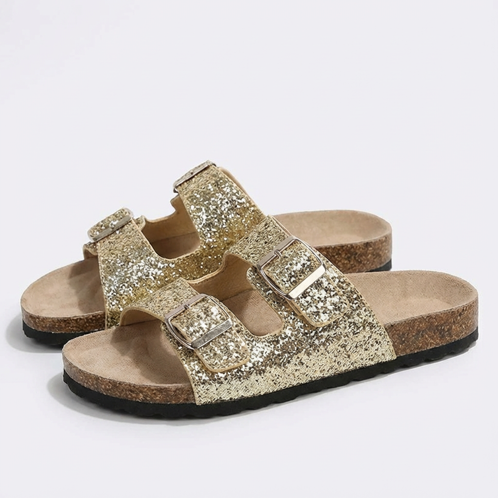 Women's Glitter Slip-On Sandals with Cushioned Comfort