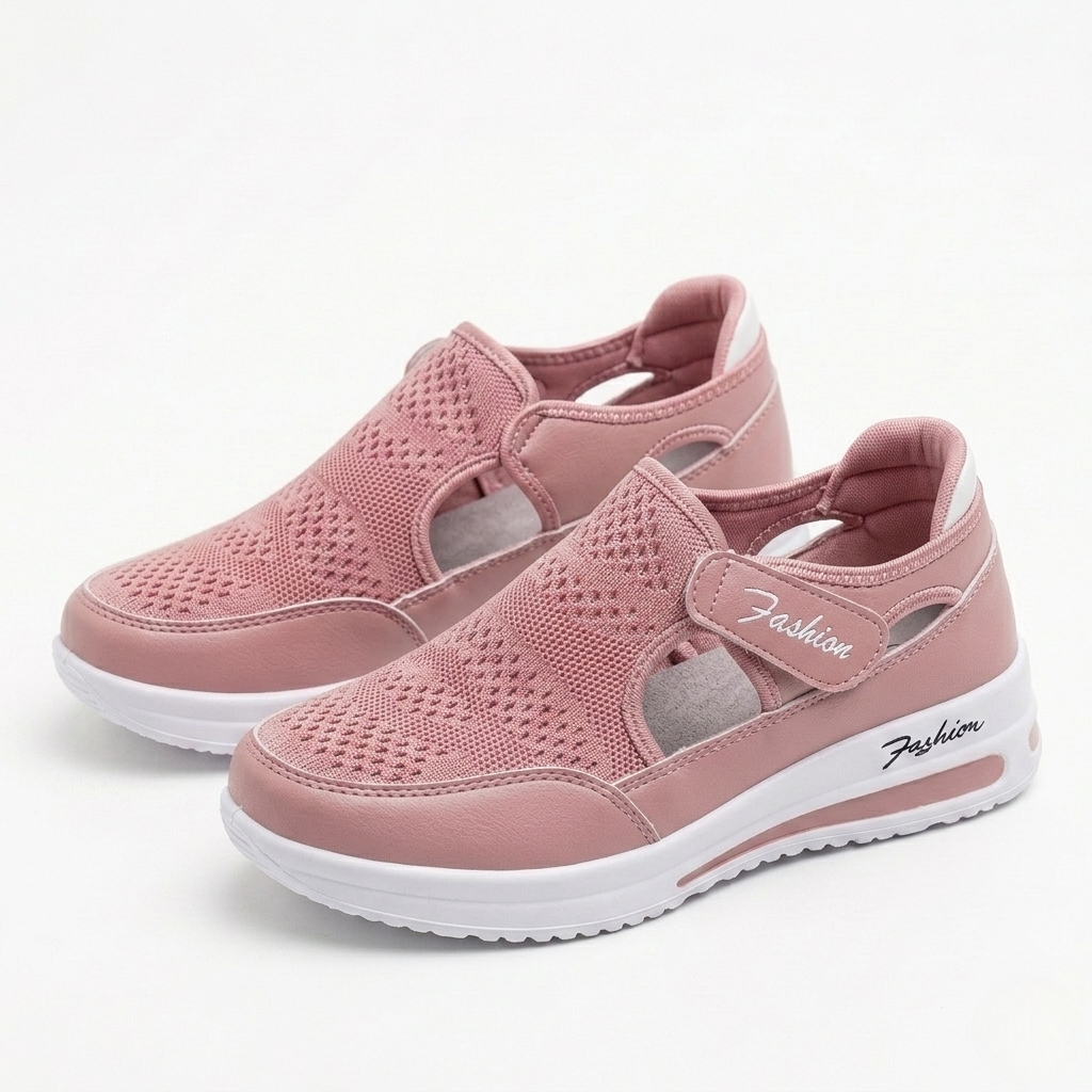 Women's Orthopedic Mesh Sneakers with Platform Sole and Cut-Out Detail