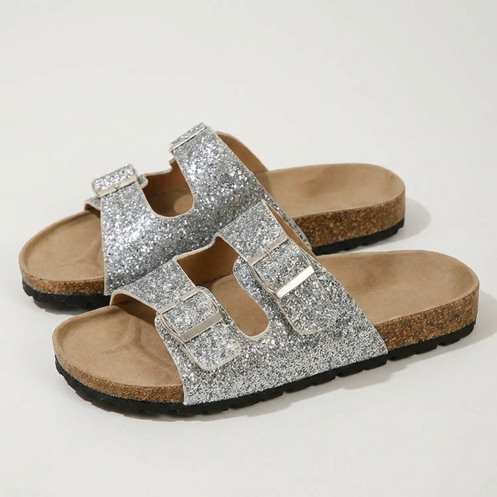 Women's Glitter Slip-On Sandals with Cushioned Comfort