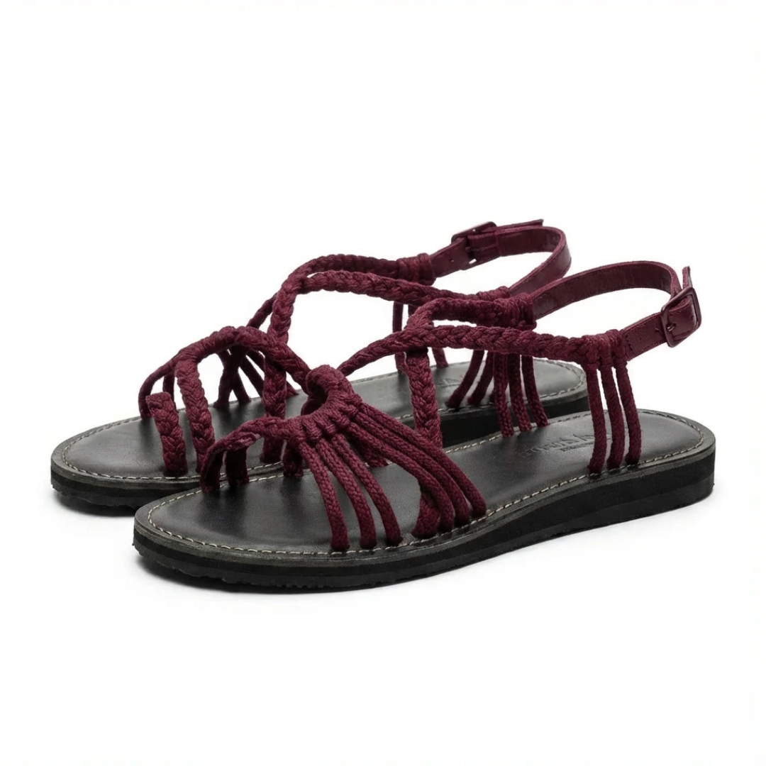 Women's Artisan Leather Slides with Woven Detail