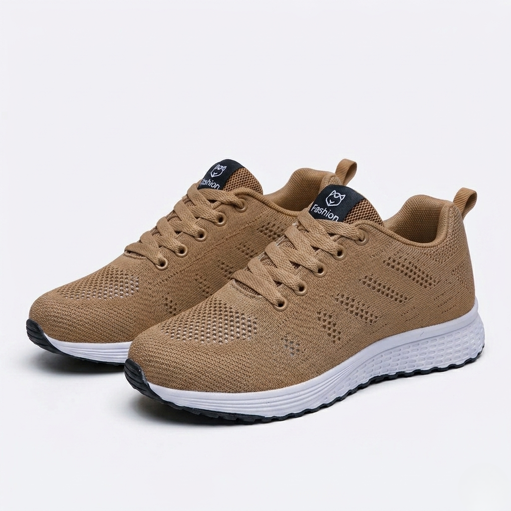 Women's Orthopedic Mesh Sneakers with Textured Sole and Lace-Up Detail