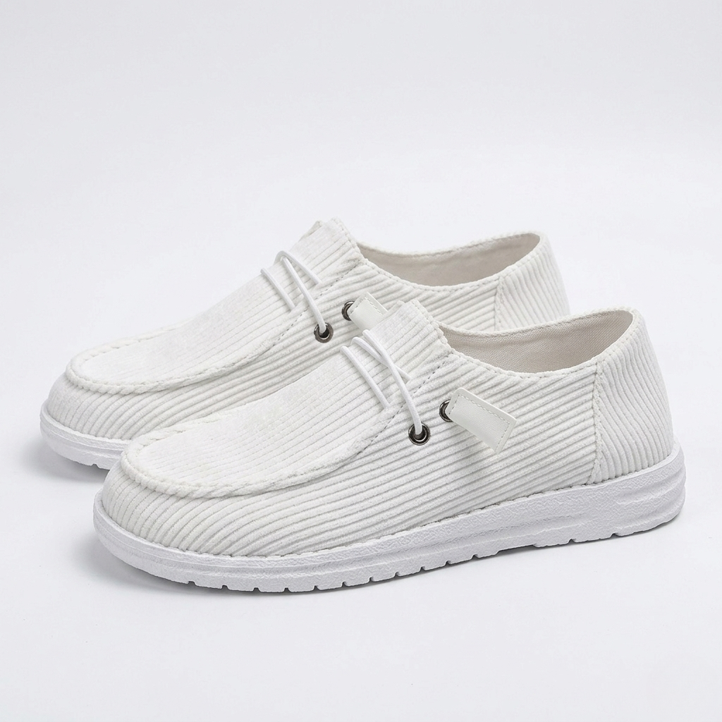 Women's Orthopedic Ribbed Slip-On Shoes with Contrast Sole and Minimalist Lace Detail