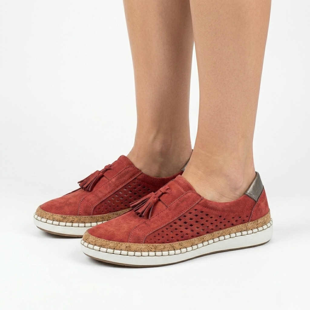 Women's Orthopedic Loafers with Perforated Panels and Tassel Detail
