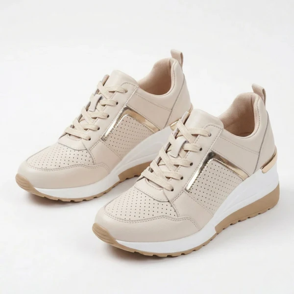 Women's Orthopedic Lace-Up Sneakers with Metallic Trim and Perforated Side Panels