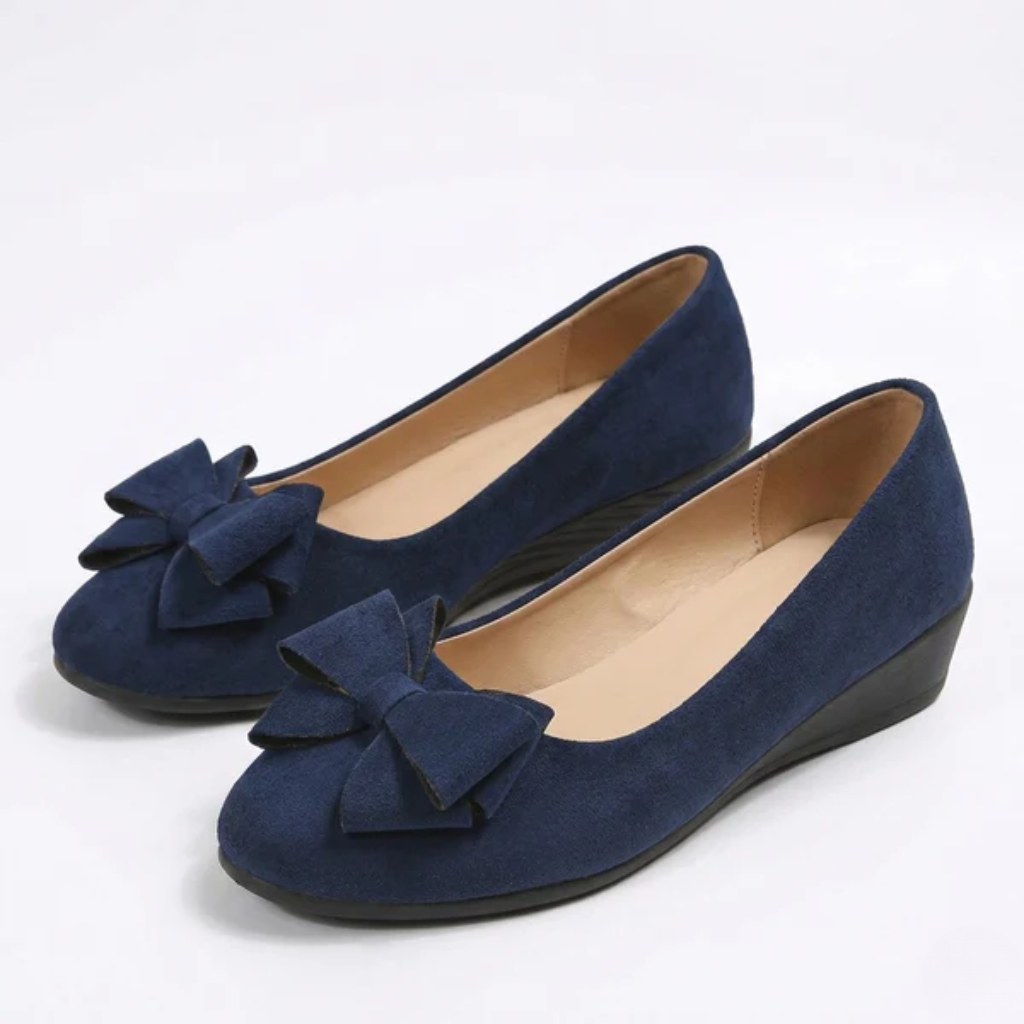 Women's Ergonomic Wedge Pumps with Bow Detail and Soft Finish