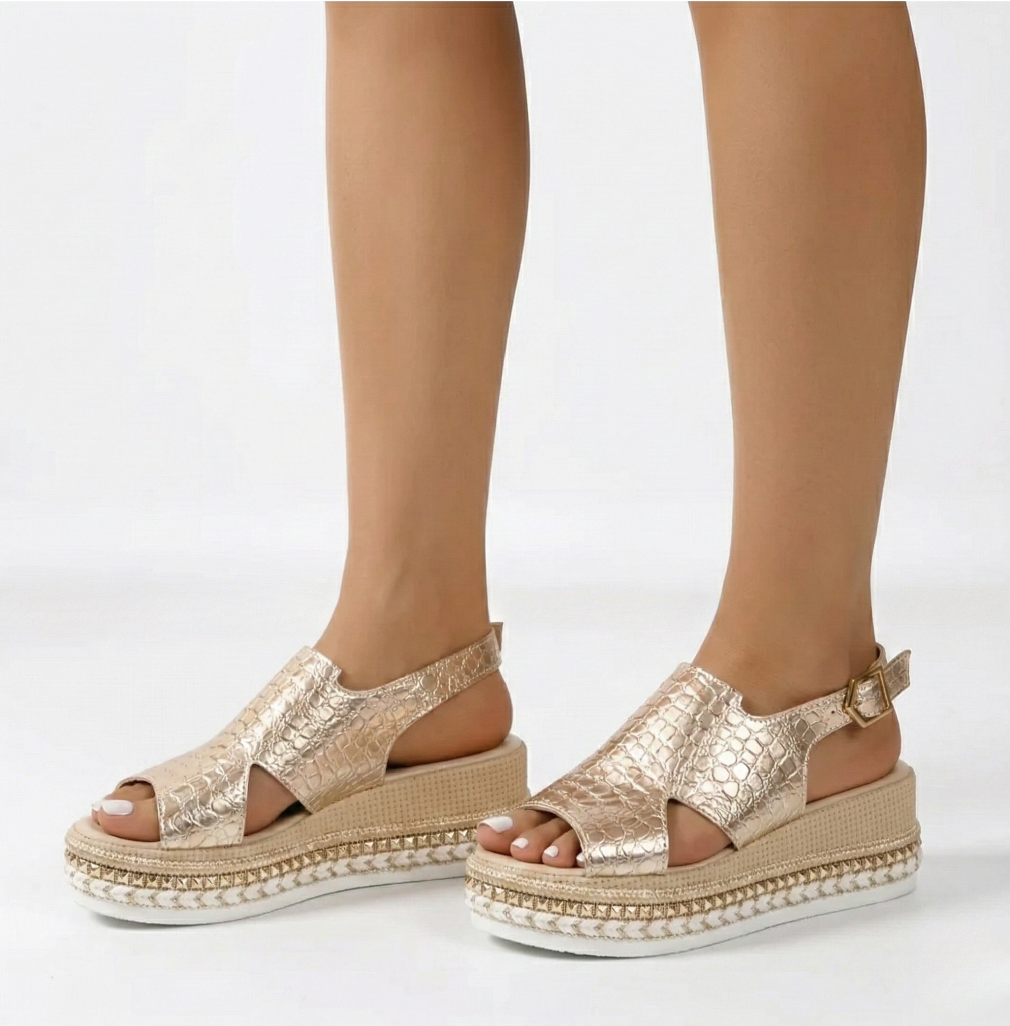 Women's Metallic Leather Summer Sandals with Soft Wedges