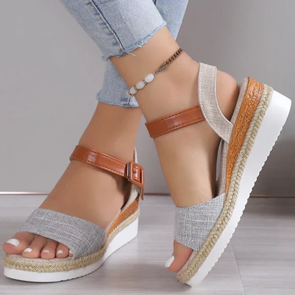 Women's Orthopedic Wedge Sandals with Ankle Strap and Espadrille Sole