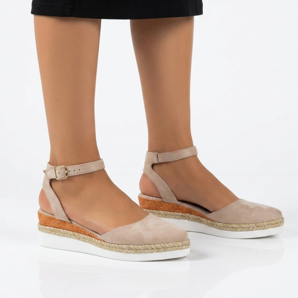 Women's Orthopedic Wedge Sandals with Ankle Strap and Braided Sole Detail