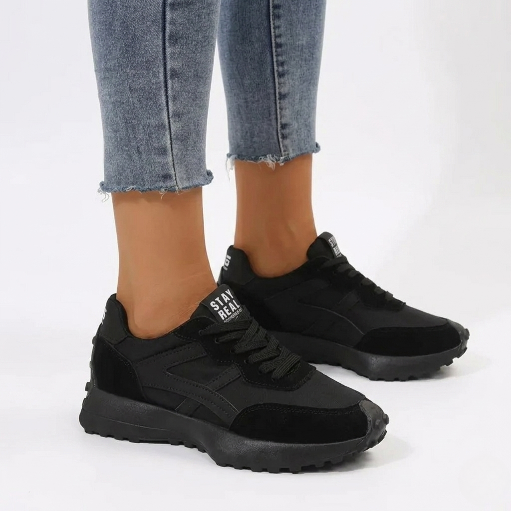 Women's Orthopedic Walking Sneakers with Contrast Panels and Lug Sole