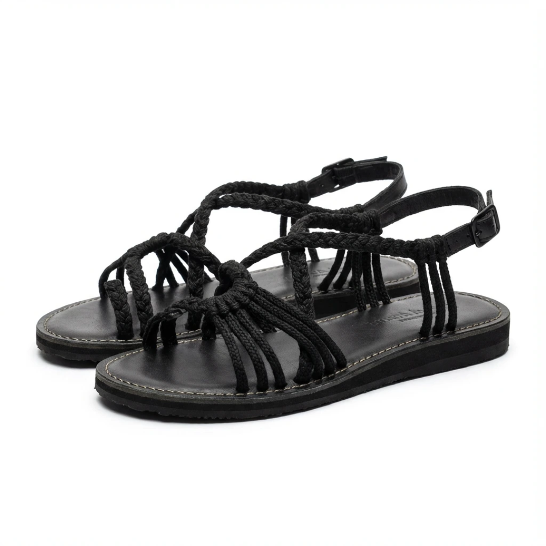 Women's Artisan Leather Slides with Woven Detail