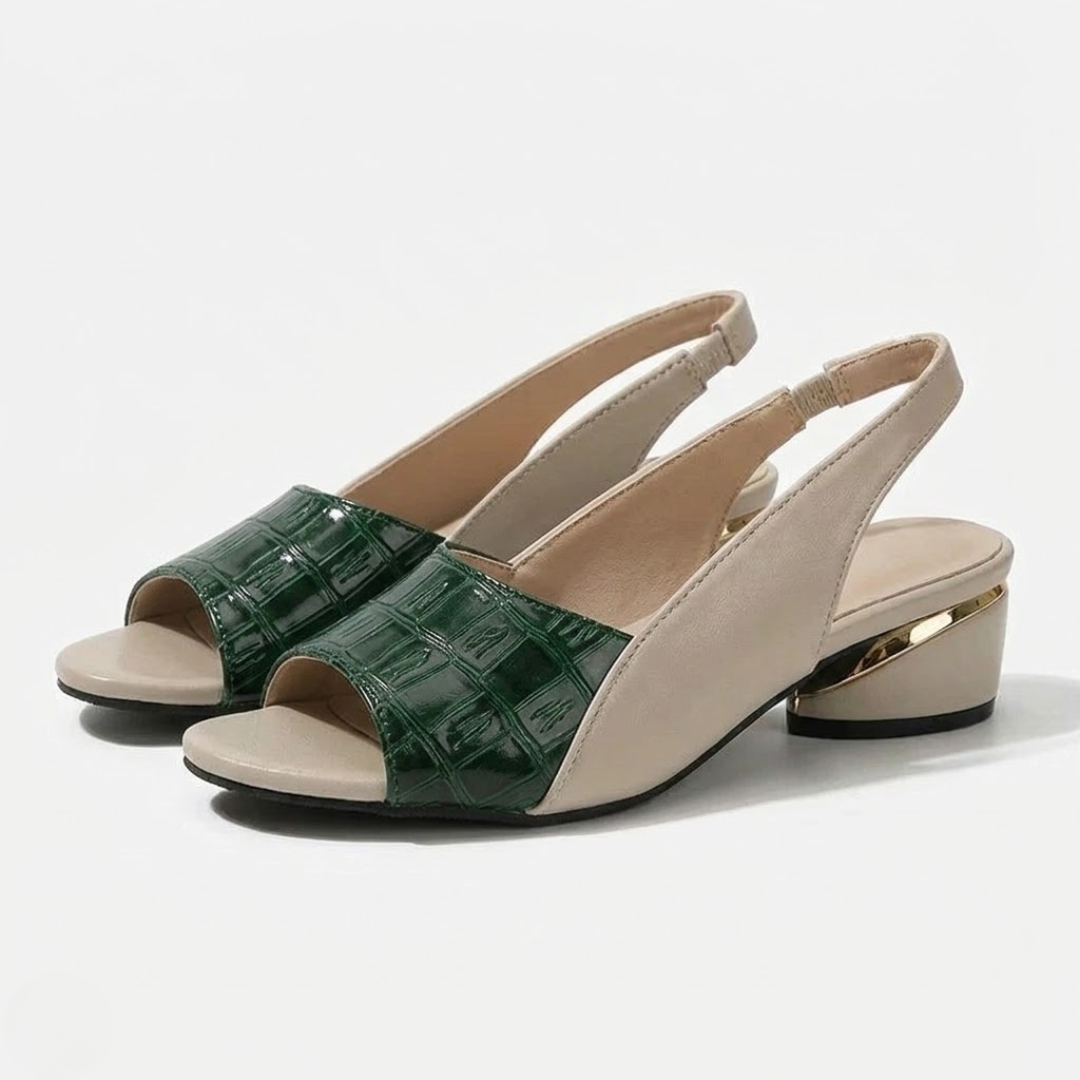 Women's Two-Tone Chunky Heel Sandals with Cushioned Open-Toe Comfort