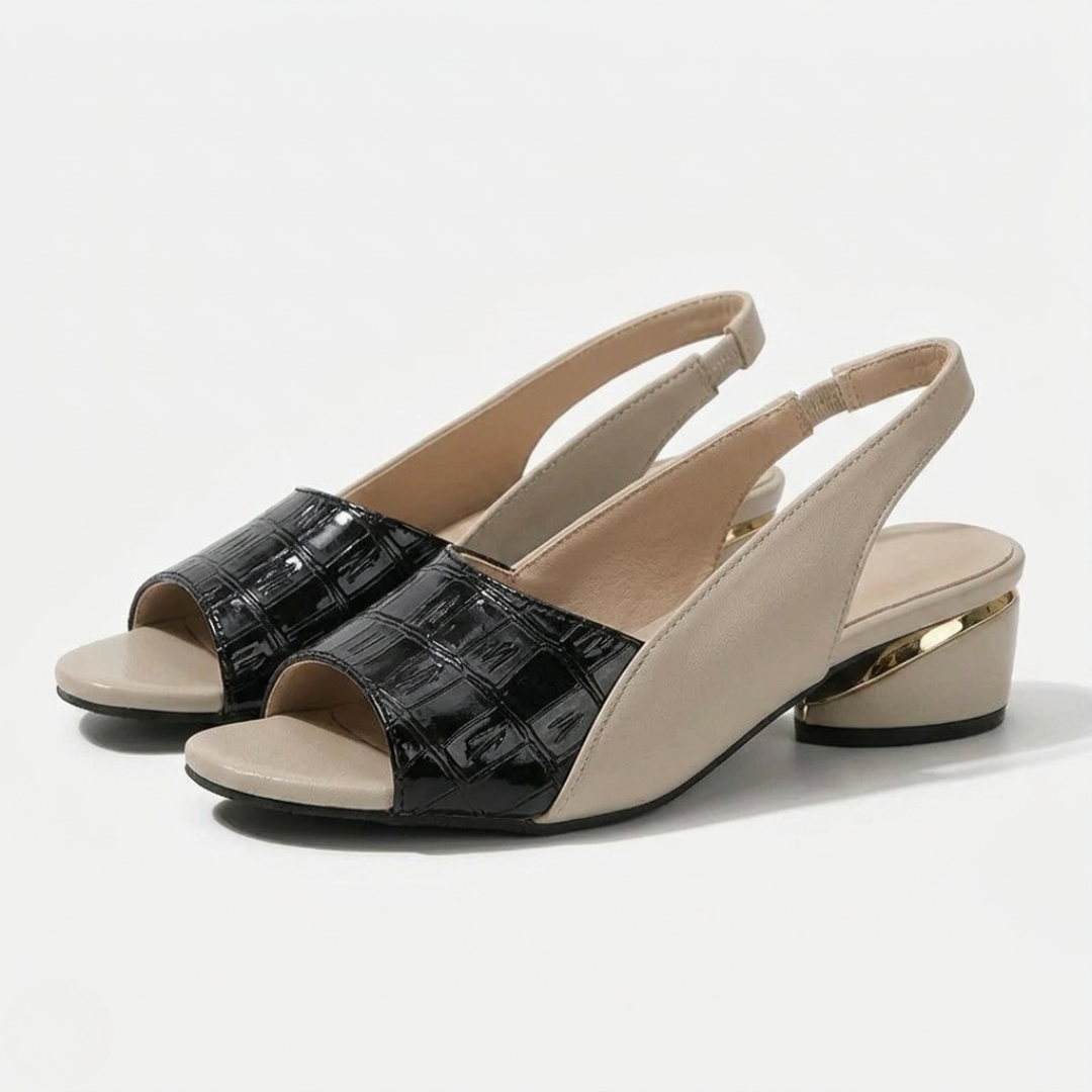 Women's Two-Tone Chunky Heel Sandals with Cushioned Open-Toe Comfort