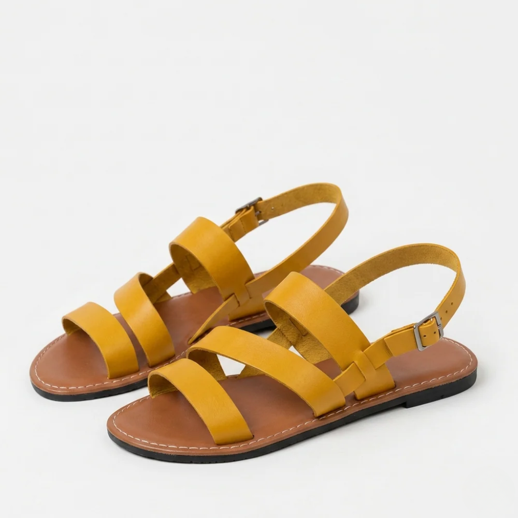 Women's Orthopedic Leather Sandals with Multi-Strap Design and Buckle Closure