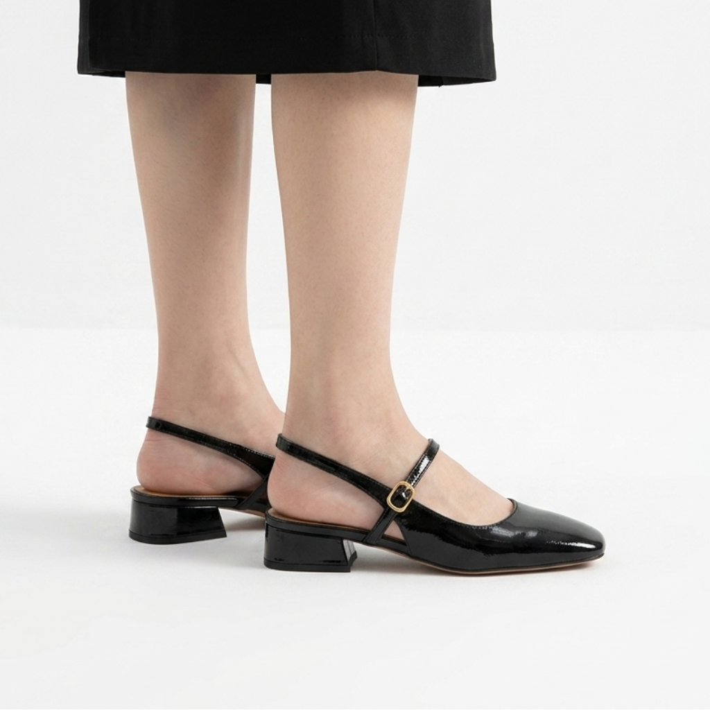 Women's Mary Jane Block Heels with Square Toe and Ankle Strap
