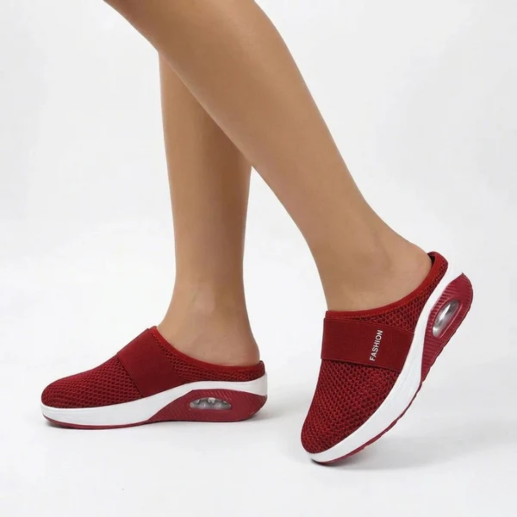 Women's Orthopedic Mesh Mules Air-Cushion Sole and Elastic Band Slip-Ons