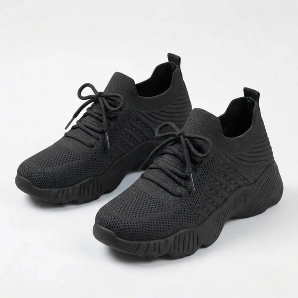 Women's Orthopedic Mesh Sneakers with Textured Platform Sole and Lace-Up Detail