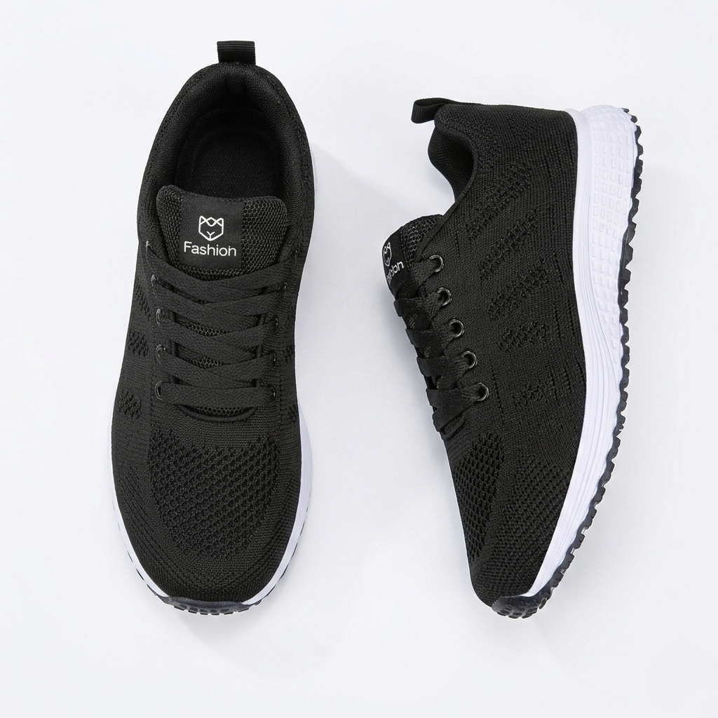 Women's Orthopedic Mesh Sneakers with Textured Sole and Lace-Up Detail