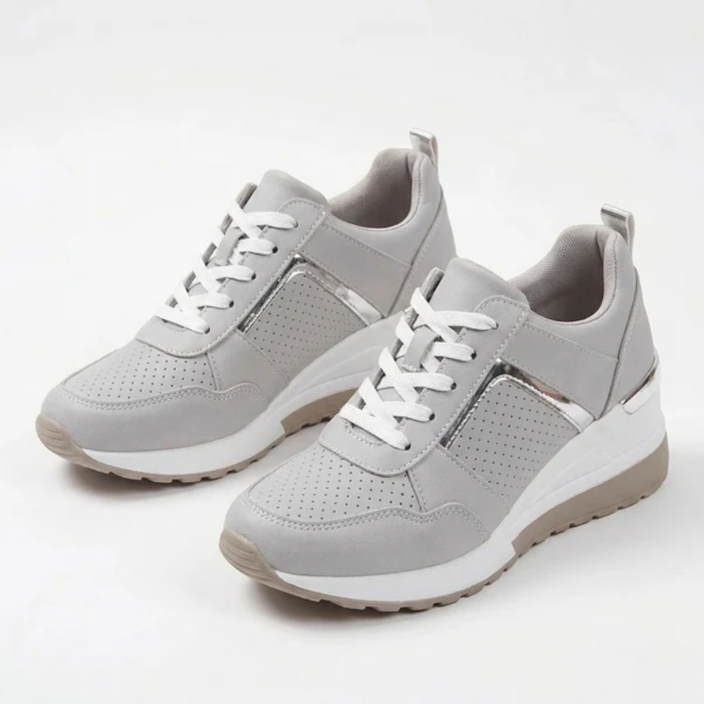 Women's Orthopedic Lace-Up Sneakers with Metallic Trim and Perforated Side Panels