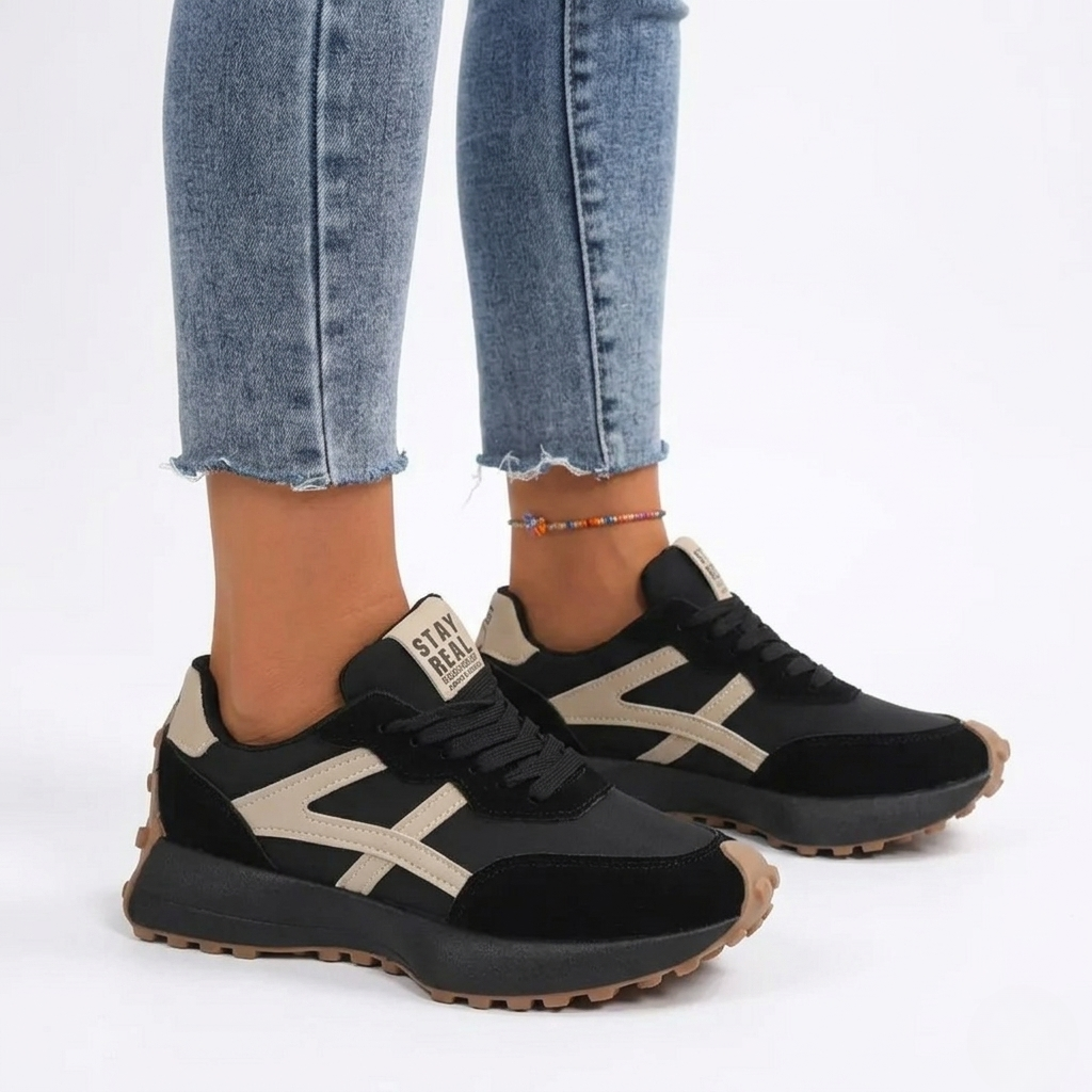 Women's Orthopedic Walking Sneakers with Contrast Panels and Lug Sole