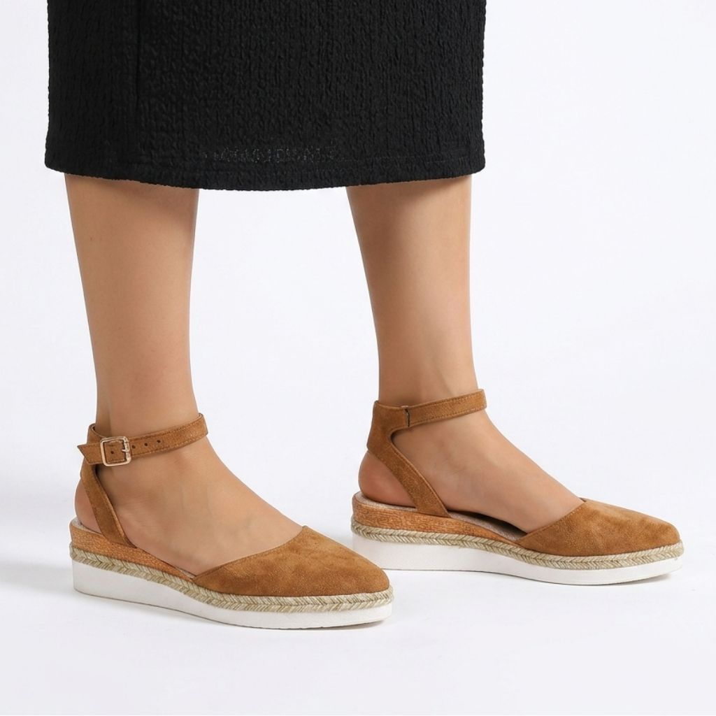 Women's Orthopedic Wedge Sandals with Ankle Strap and Braided Sole Detail