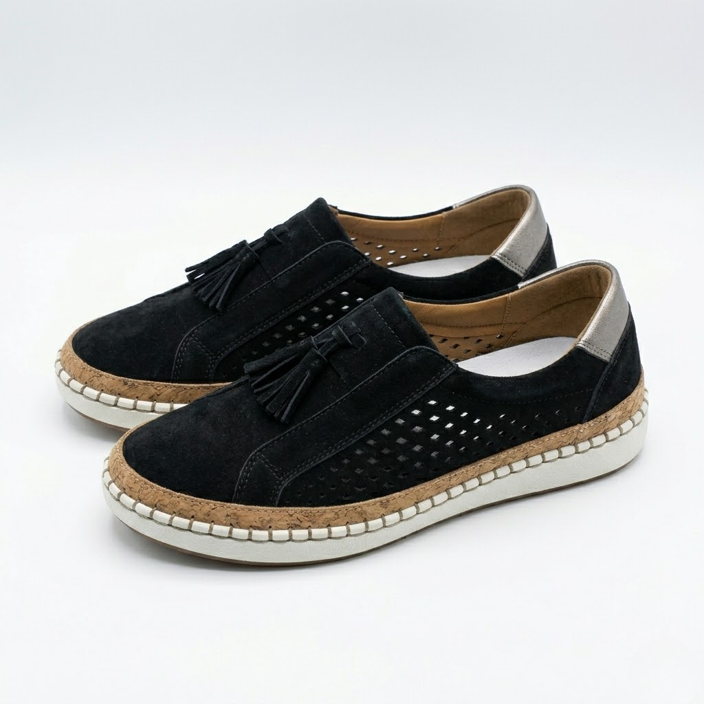 Women's Orthopedic Loafers with Perforated Panels and Tassel Detail