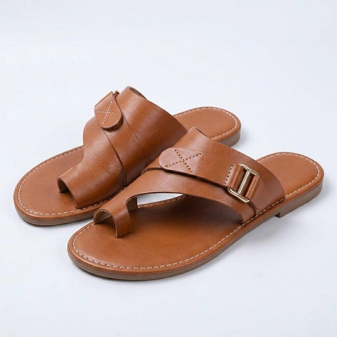 Women's Leather Sandals with Wide Toe-Box and Support