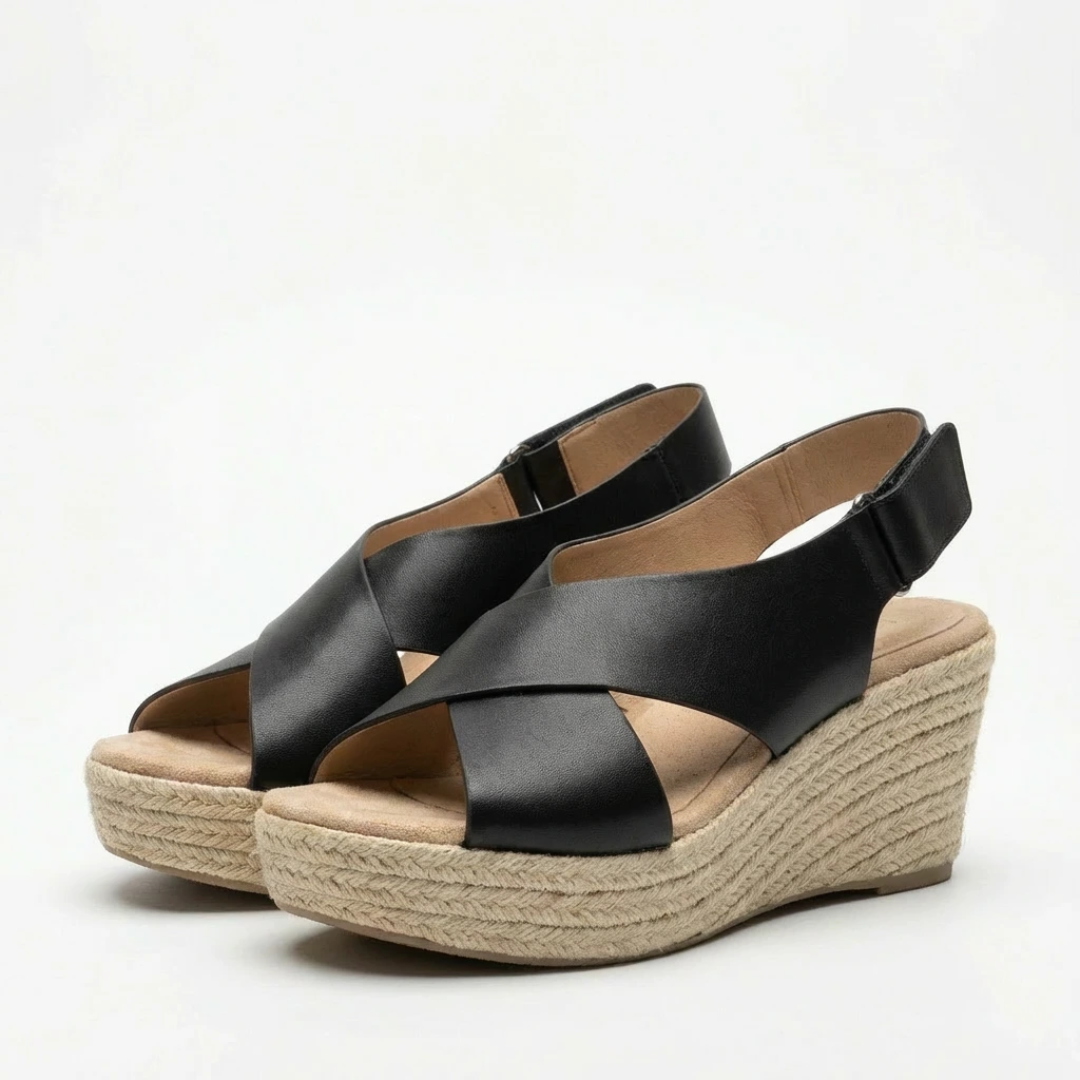Women's Leather Cross-Strap Sandals with Supportive Comfort