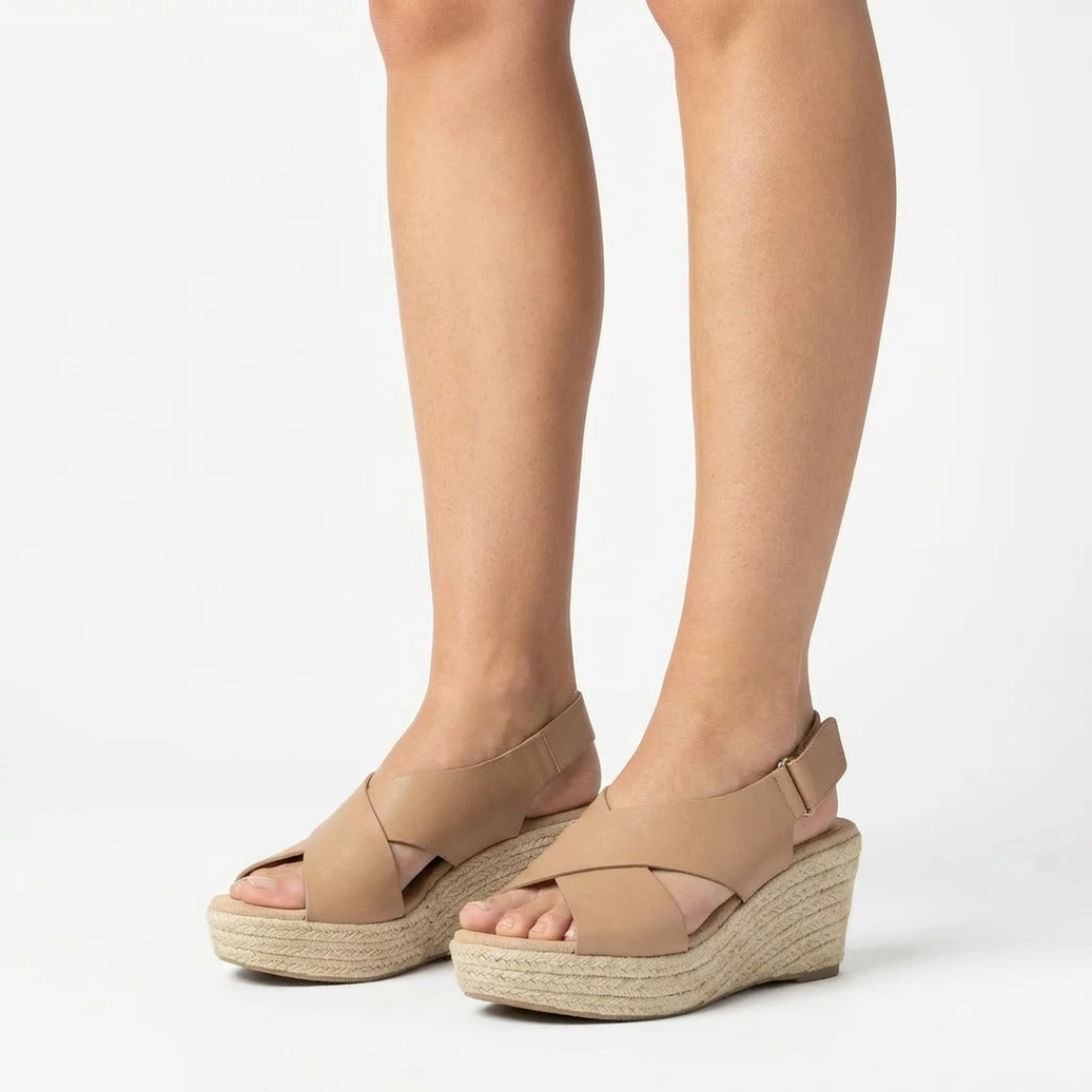 Women's Leather Cross-Strap Sandals with Supportive Comfort