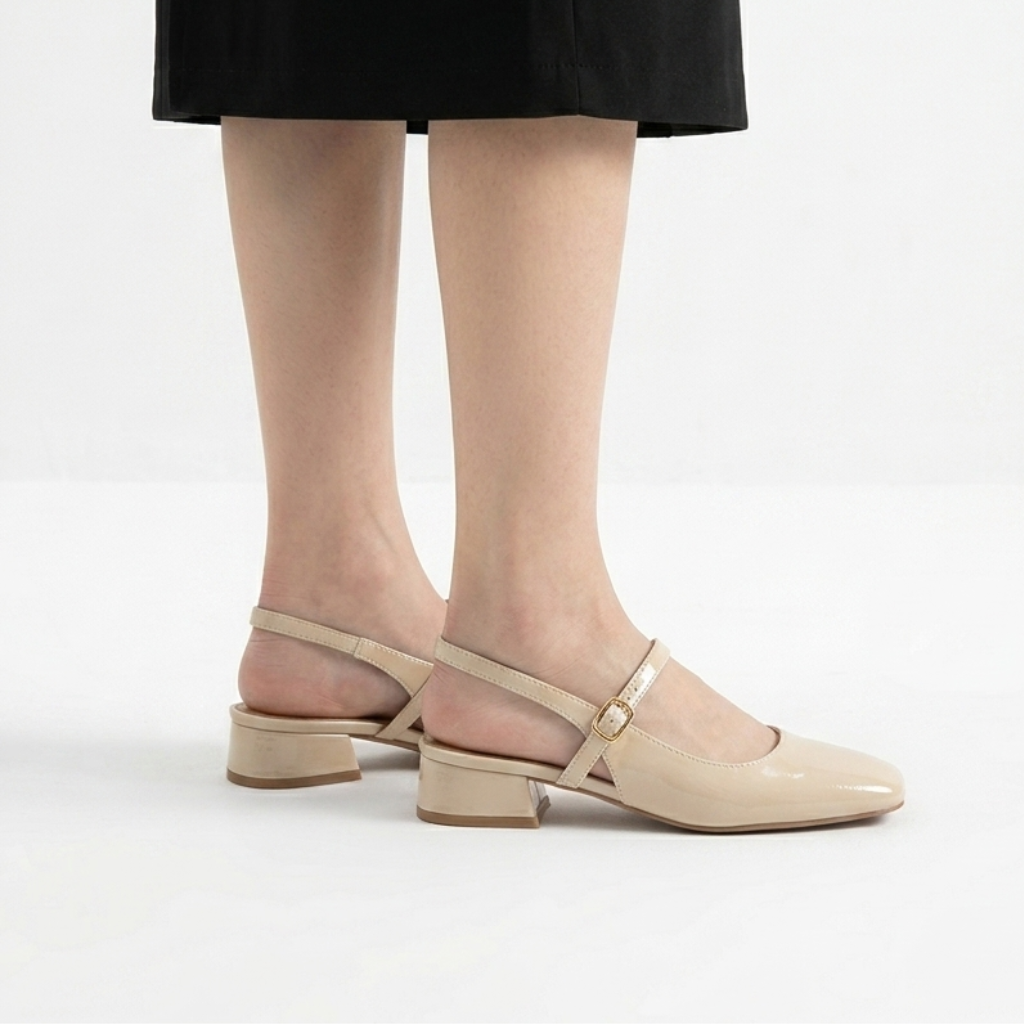 Women's Mary Jane Block Heels with Square Toe and Ankle Strap