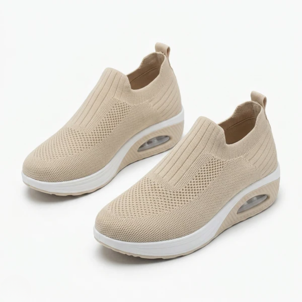 Women's Ergonomic Mesh Slip-On Sneakers with Air Cushion Sole and Contrast Trim
