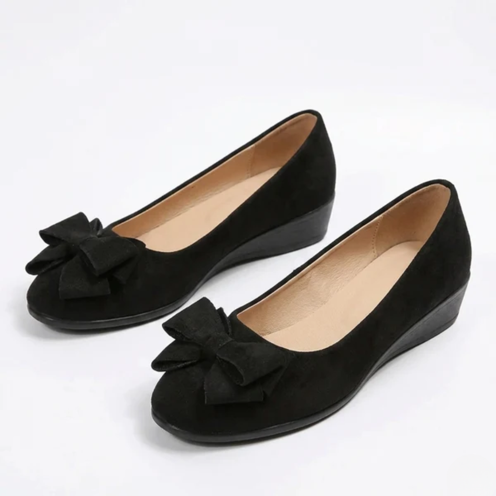 Women's Ergonomic Wedge Pumps with Bow Detail and Soft Finish
