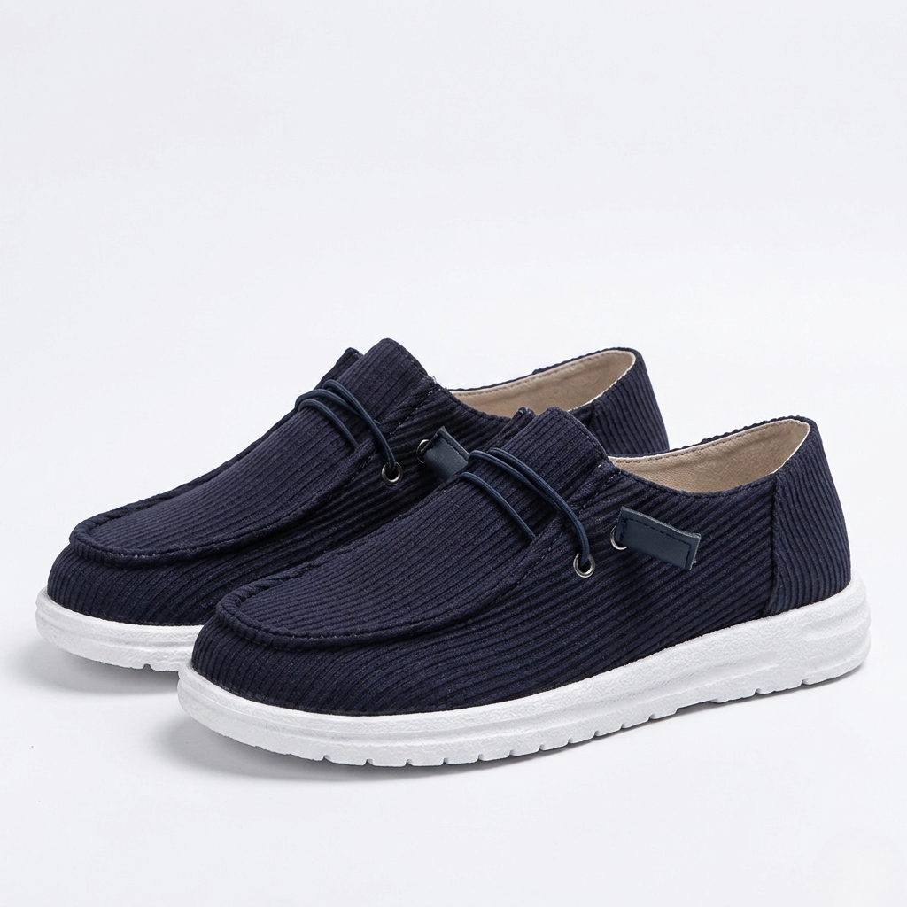 Women's Orthopedic Ribbed Slip-On Shoes with Contrast Sole and Minimalist Lace Detail