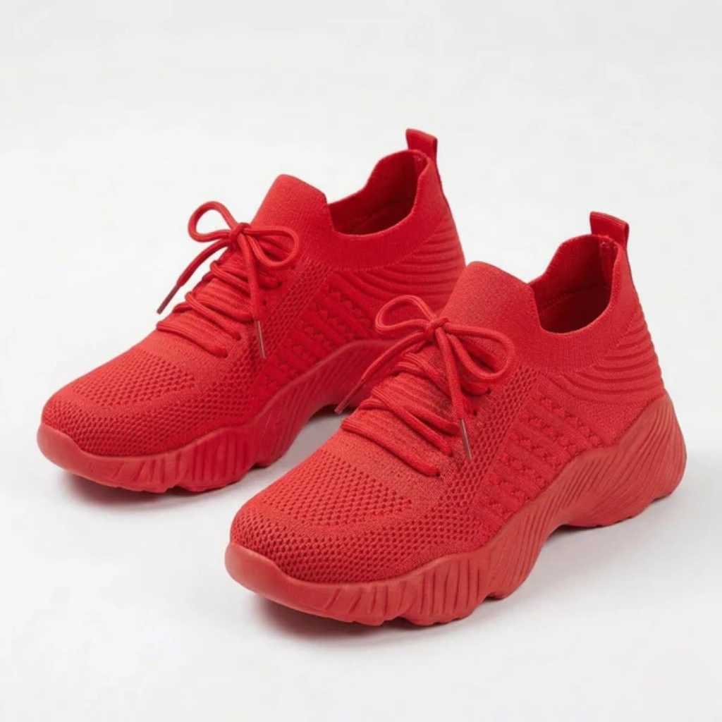 Women's Orthopedic Mesh Sneakers with Textured Platform Sole and Lace-Up Detail
