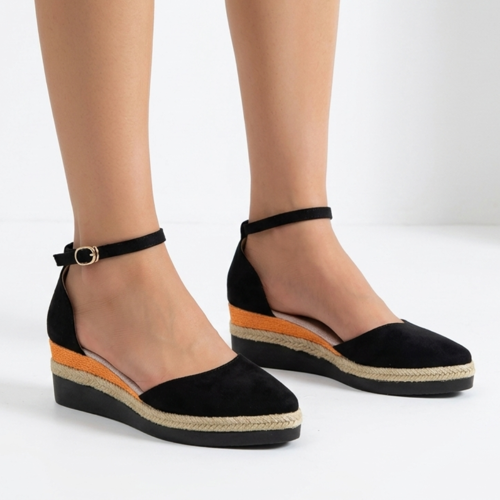 Women's Orthopedic Wedge Sandals with Ankle Strap and Braided Sole Detail