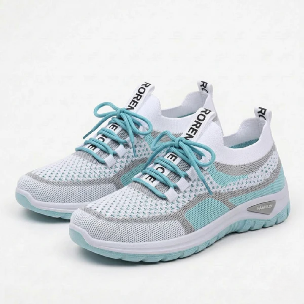 Women's Breathable Mesh Sneakers with Lace-up Detail and Contrast Sole
