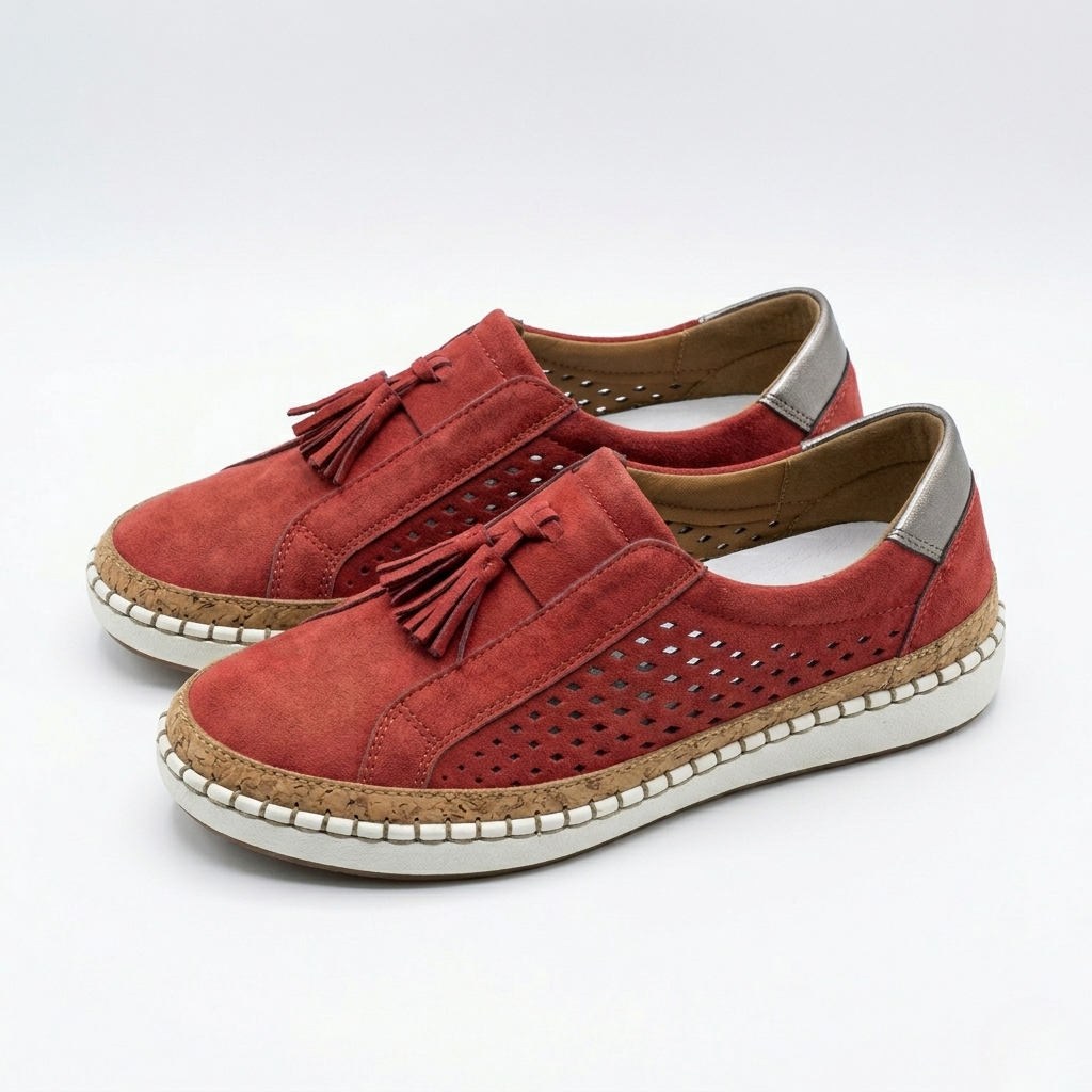 Women's Orthopedic Loafers with Perforated Panels and Tassel Detail