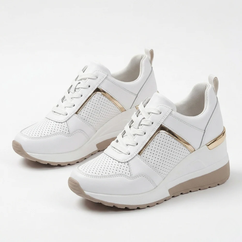 Women's Orthopedic Lace-Up Sneakers with Metallic Trim and Perforated Side Panels