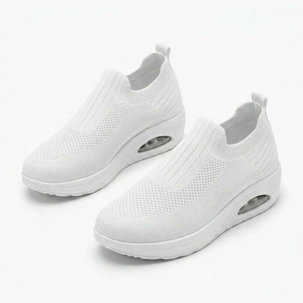 Women's Ergonomic Mesh Slip-On Sneakers with Air Cushion Sole and Contrast Trim