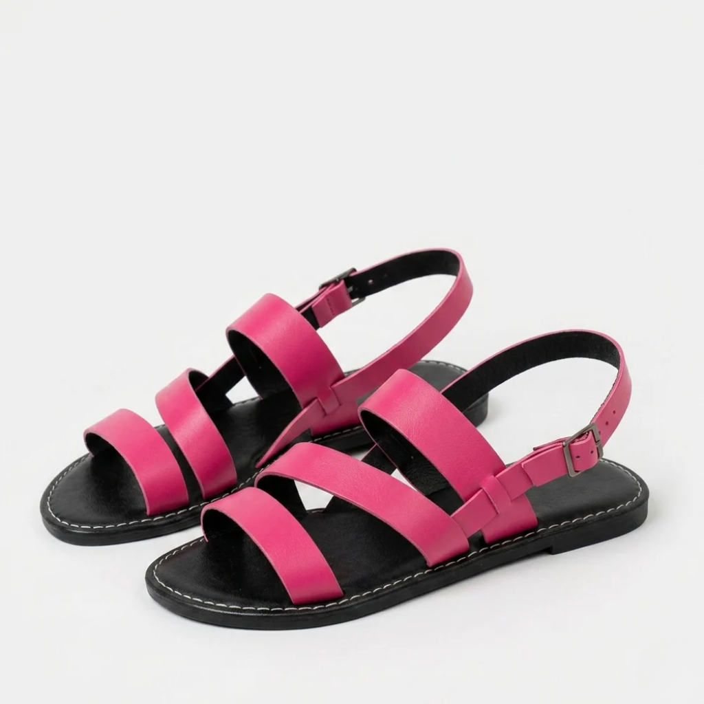 Women's Orthopedic Leather Sandals with Multi-Strap Design and Buckle Closure