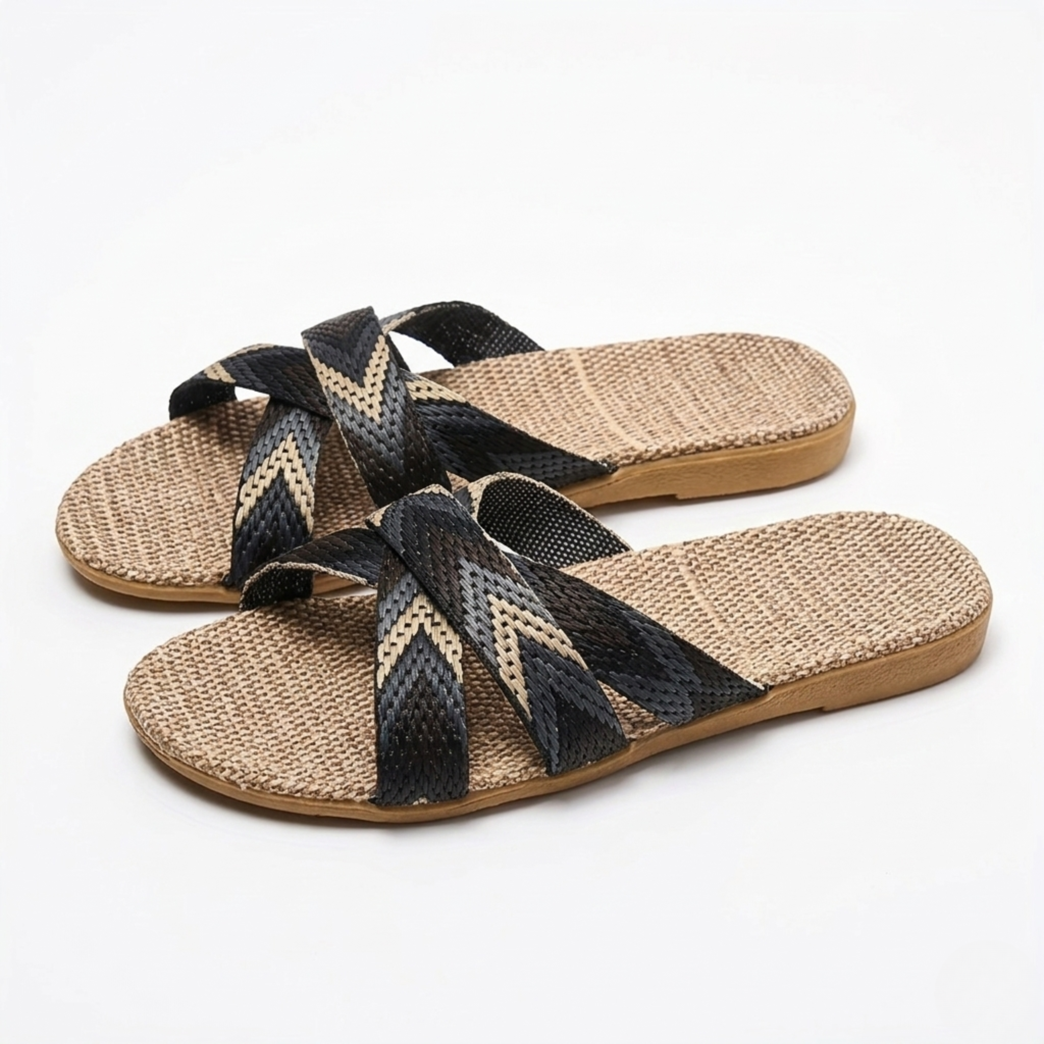 Women's Striped Linen Flats with Lightweight  Sole for Comfort