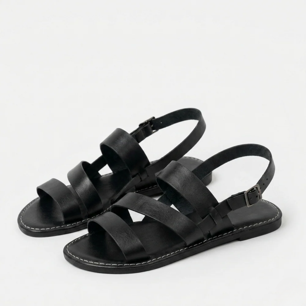 Women's Orthopedic Leather Sandals with Multi-Strap Design and Buckle Closure