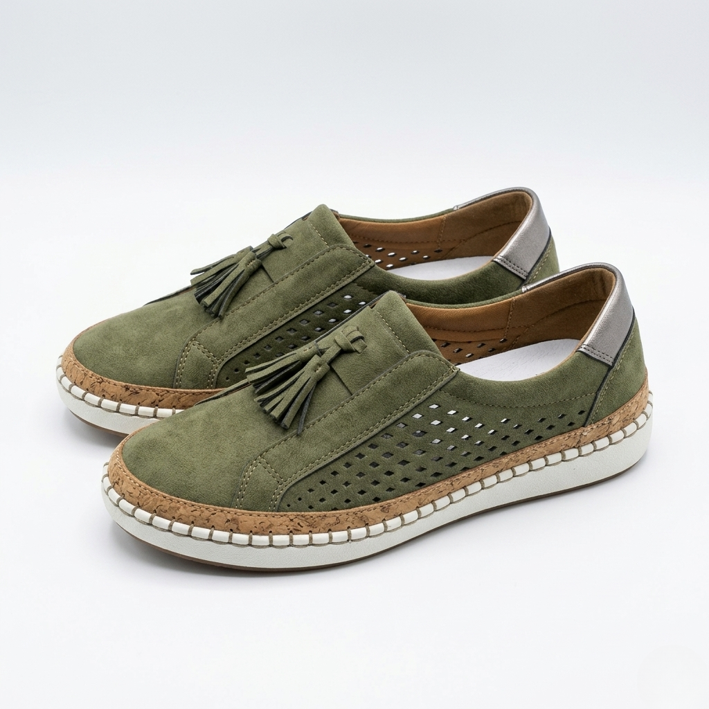 Women's Orthopedic Loafers with Perforated Panels and Tassel Detail